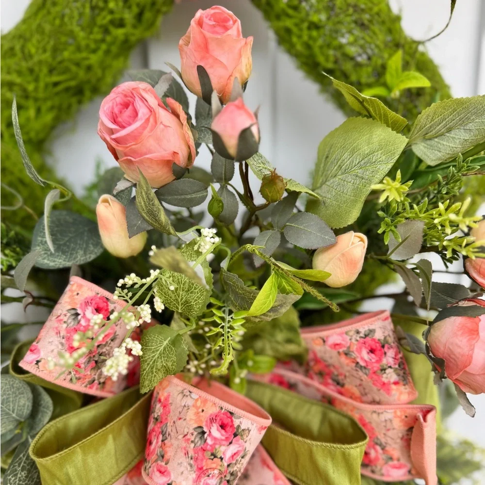 Elegant Rose and Tulip Moss Wreath